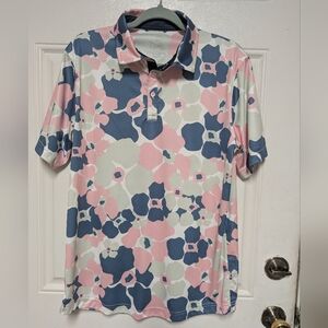 Swannies Ace Men's Polo Golf Shirt Mens Large Medium Pink Blue Abstract Floral
